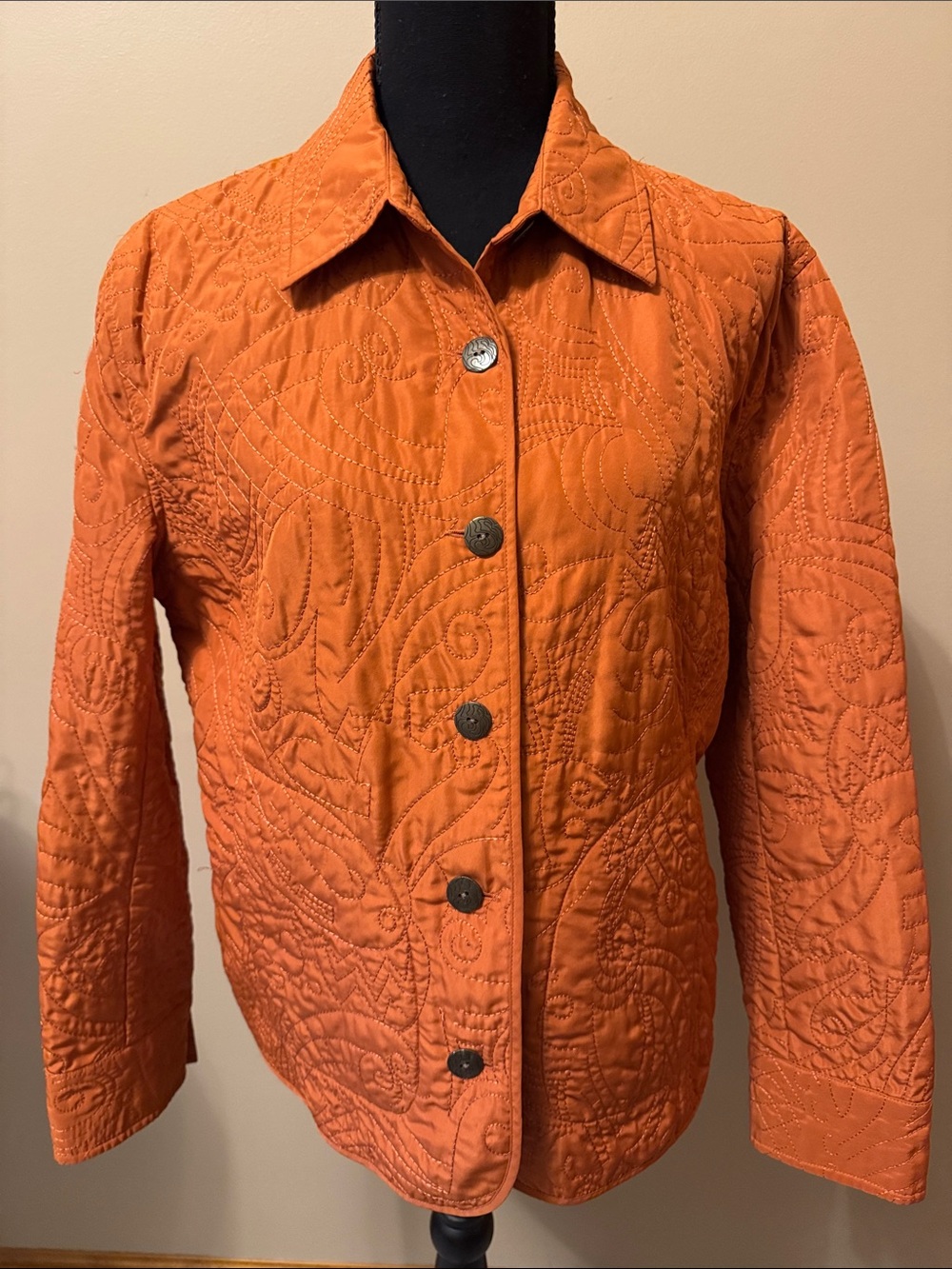 Chico's Quilted Button-Front Jacket in Orange